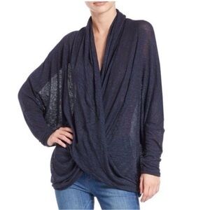 Free People Sheila Hacci Navy Draped Cowl Twist Pullover